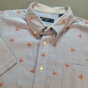 Daniel Cremieux Mens Button Down Shirt XXL Blue Flamingo Short Sleeve Summer